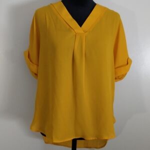 Elegant Yellow Women's Blouse Top Casual Office Loose